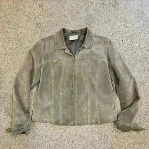 100% Leather Suede Jacket by Live A Little in Army Green, Size XL